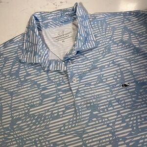 Vineyard Vines Performance Polo Shirt XL Blue White  All Over Print Whale Logo
